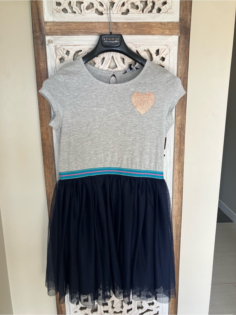 Girls' Gray & Navy Heart Tulle Dress
